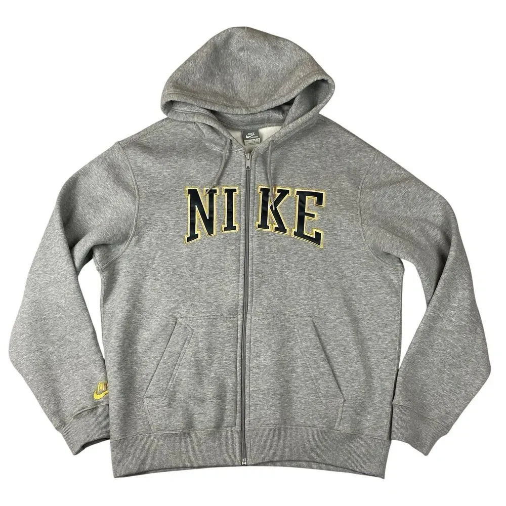 Nike Sportswear Varsity Spellout Full Zip Hoodie Gray Men's L Embroidered Y2K